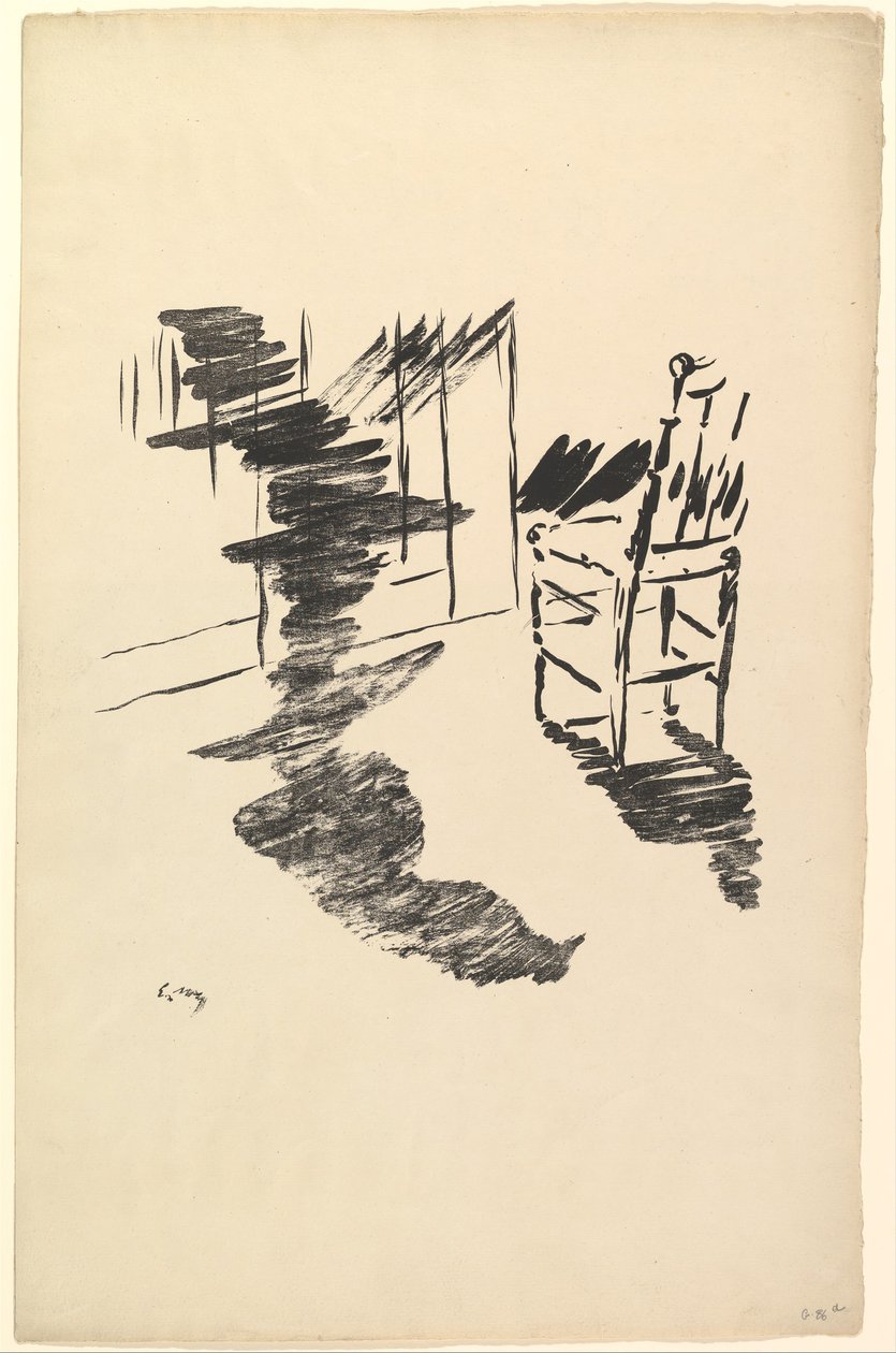 Skyggen som ligger og svever på gulvet. Illustrasjon til ravnen av Edgar Allan Poe, 1875. av Édouard Manet