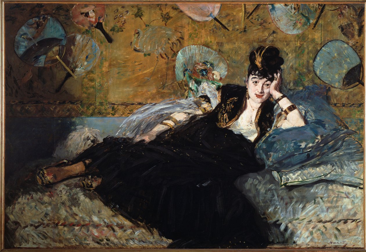 Damen ved eventtails, Nina de Callias -1873. Olje på lerret av Édouard Manet