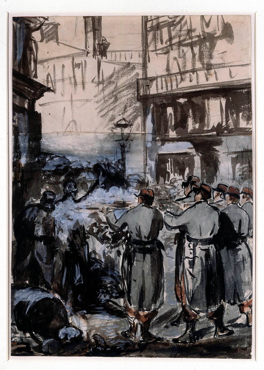 Byen 1871: "" barrikaden"" Tegning av Edouard Manet (1832-1883) 1871 Dim. 46,2 x 32,5 m av Édouard Manet