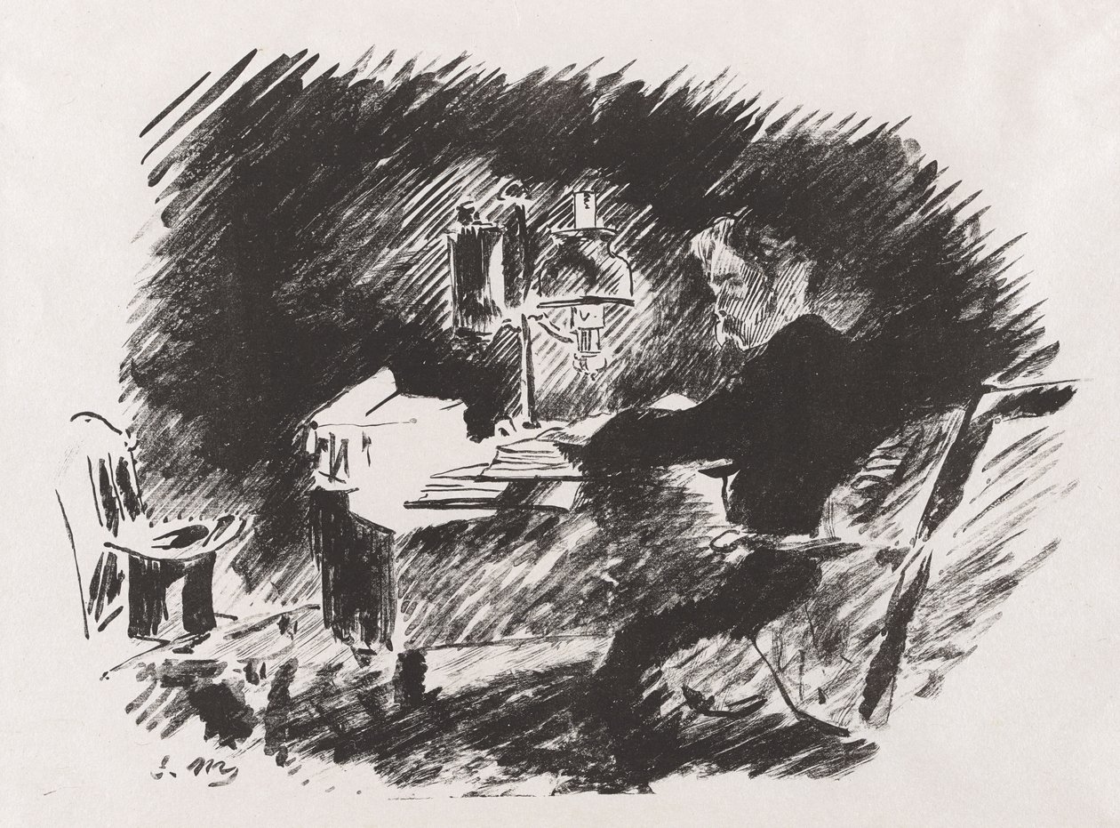 Under lampen, fra Stéphane Mallarmés oversettelse av Edgar Allan Poes Ravnen av Édouard Manet
