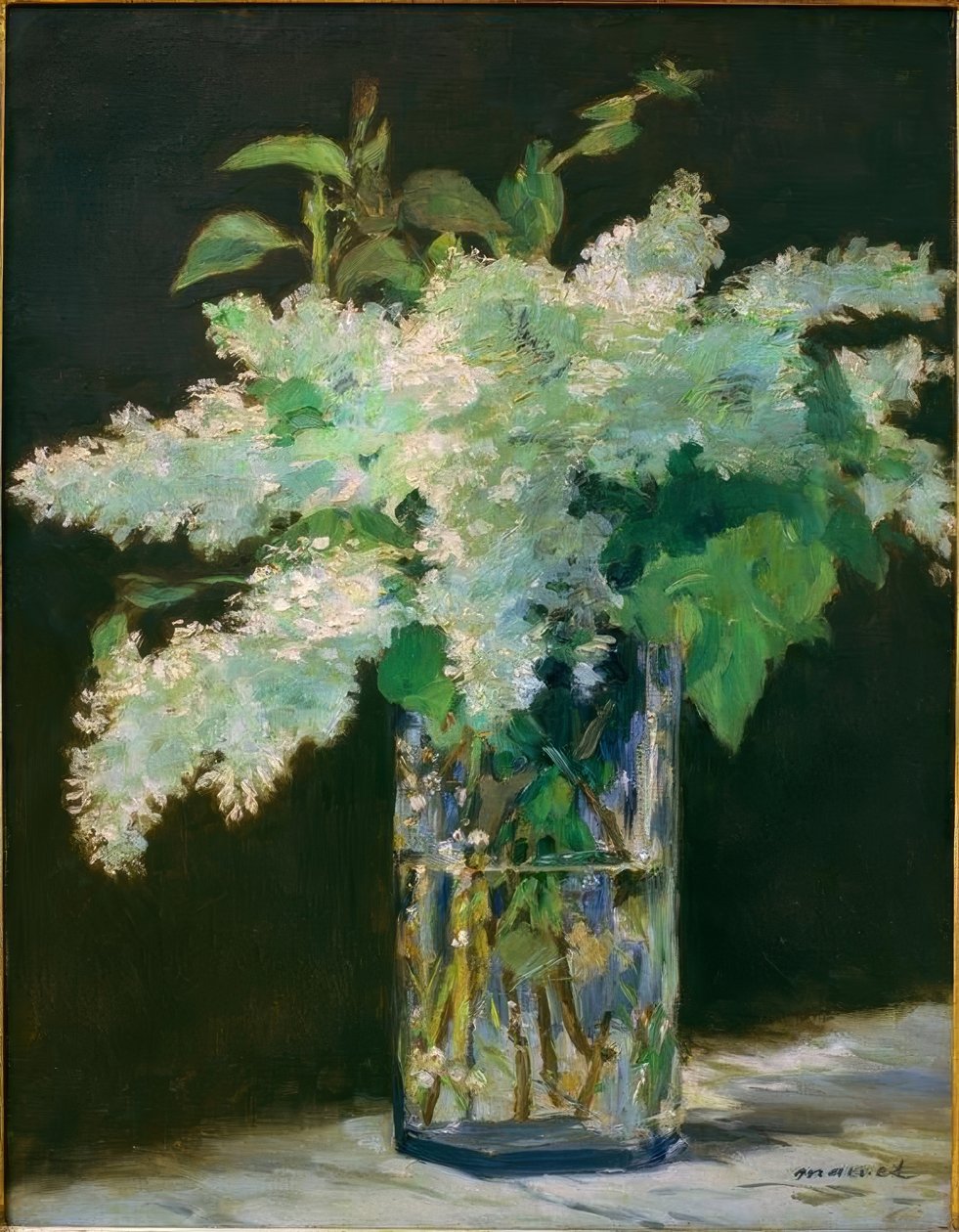 Vase med blomster, hvite syriner av Édouard Manet