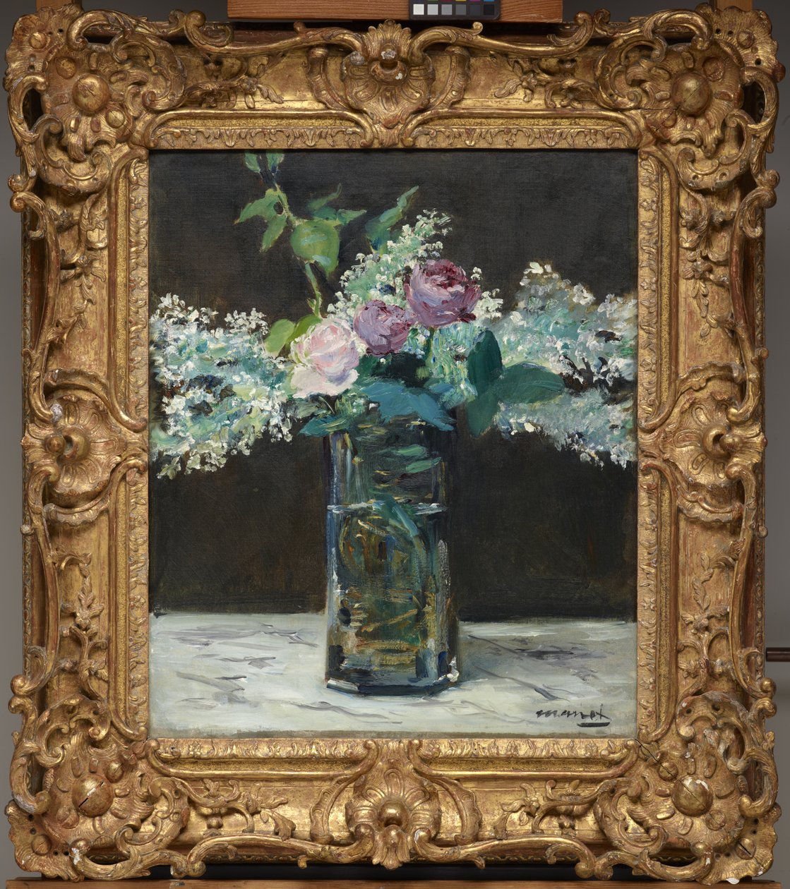 Vase med hvite syriner og roser av Édouard Manet