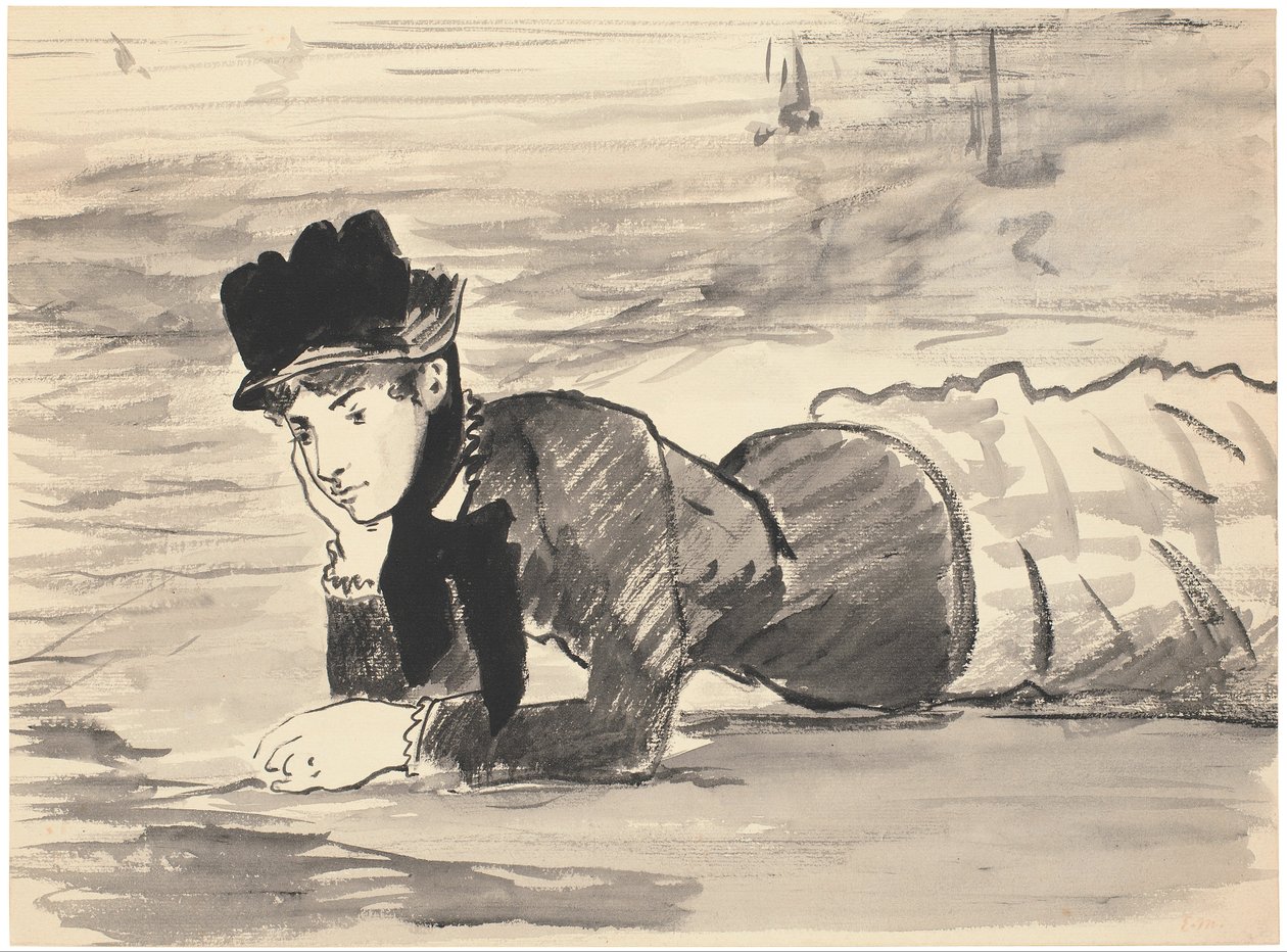 Kvinne som ligger på stranden. Annabel Lee av Édouard Manet
