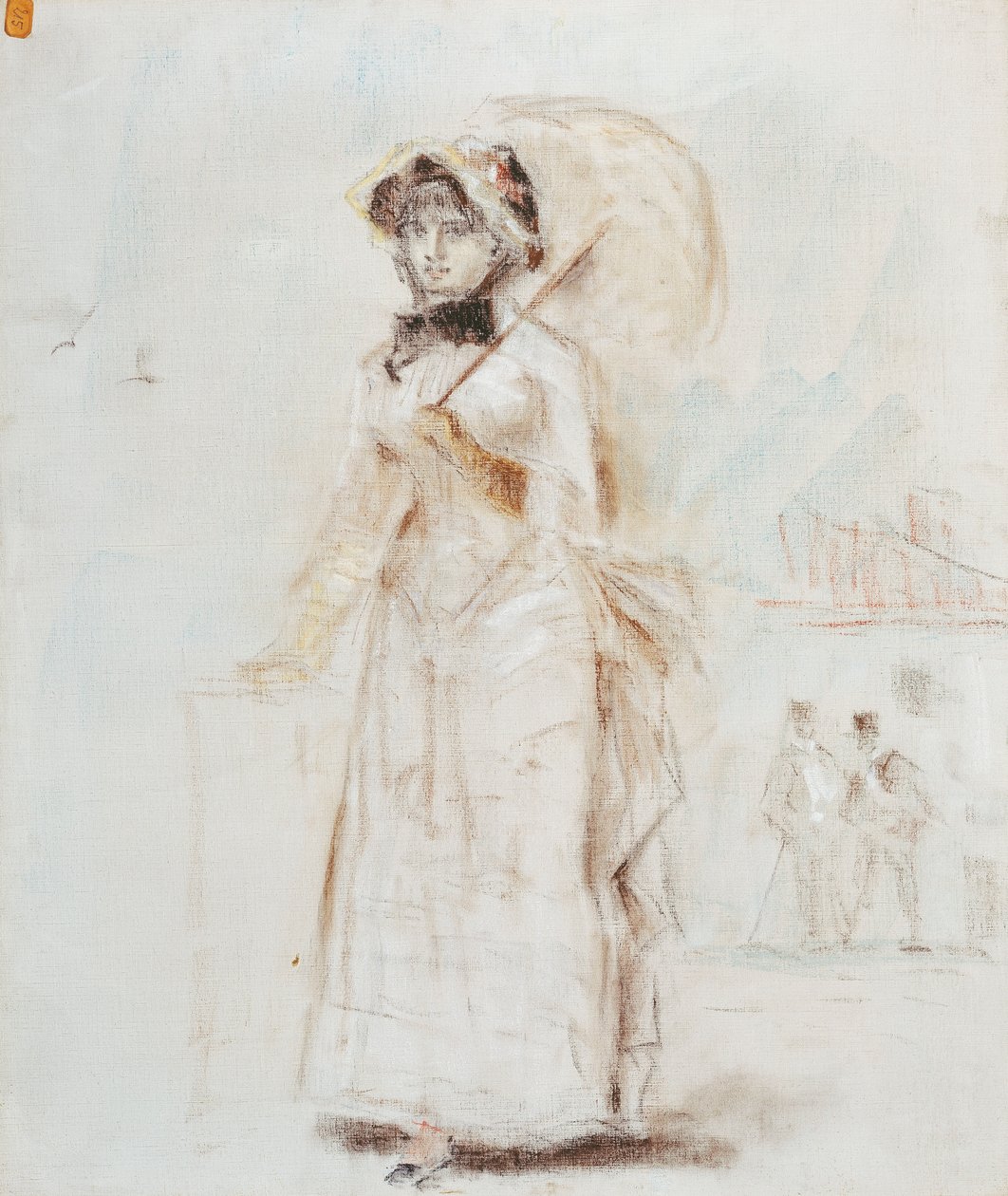 Kvinne som går med åpen paraply; Kvinne ute på tur med en åpen parasoll, 1880 av Édouard Manet