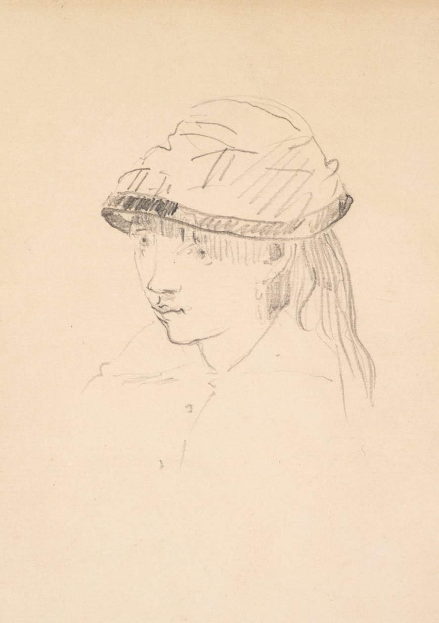 Ung jente i rund hatt, 1878-79 (grafitt på papir) av Édouard Manet