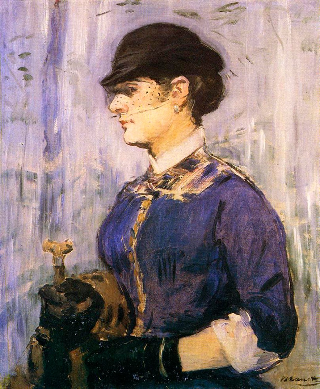 Ung kvinne med blå topp og liten svart hatt, 1877 av Édouard Manet
