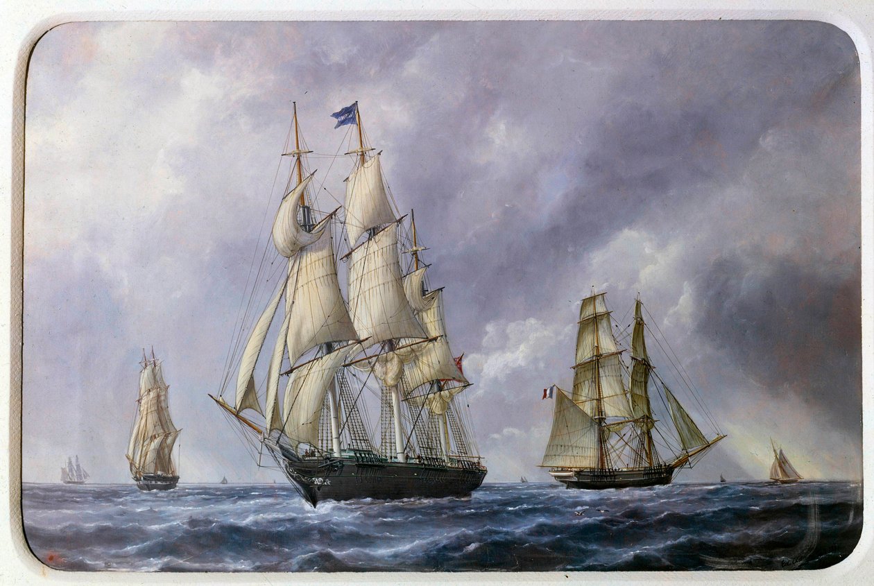 Three Mat engelsk og murstein fransk i 1881 Akvarell av Edouard Adam (1847-1929) 1881 Paris, Musee de la Marine av Edouard Marie Adam