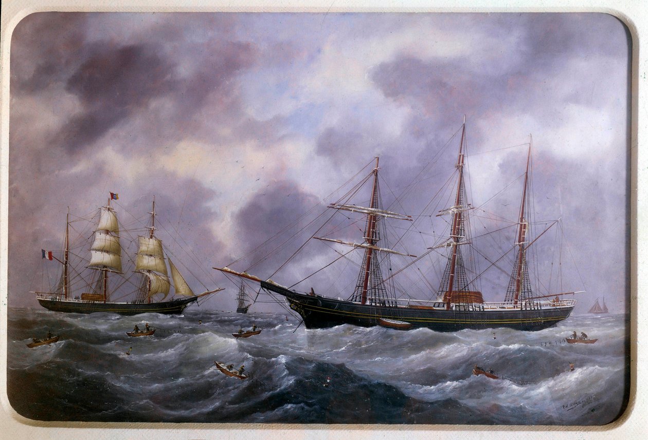Fartøy som fisker på bredden av Newfoundland i 1885 Akvarell av Edouard Adam (1847-1929) 1885 Paris, Musee de la Marine av Edouard Marie Adam
