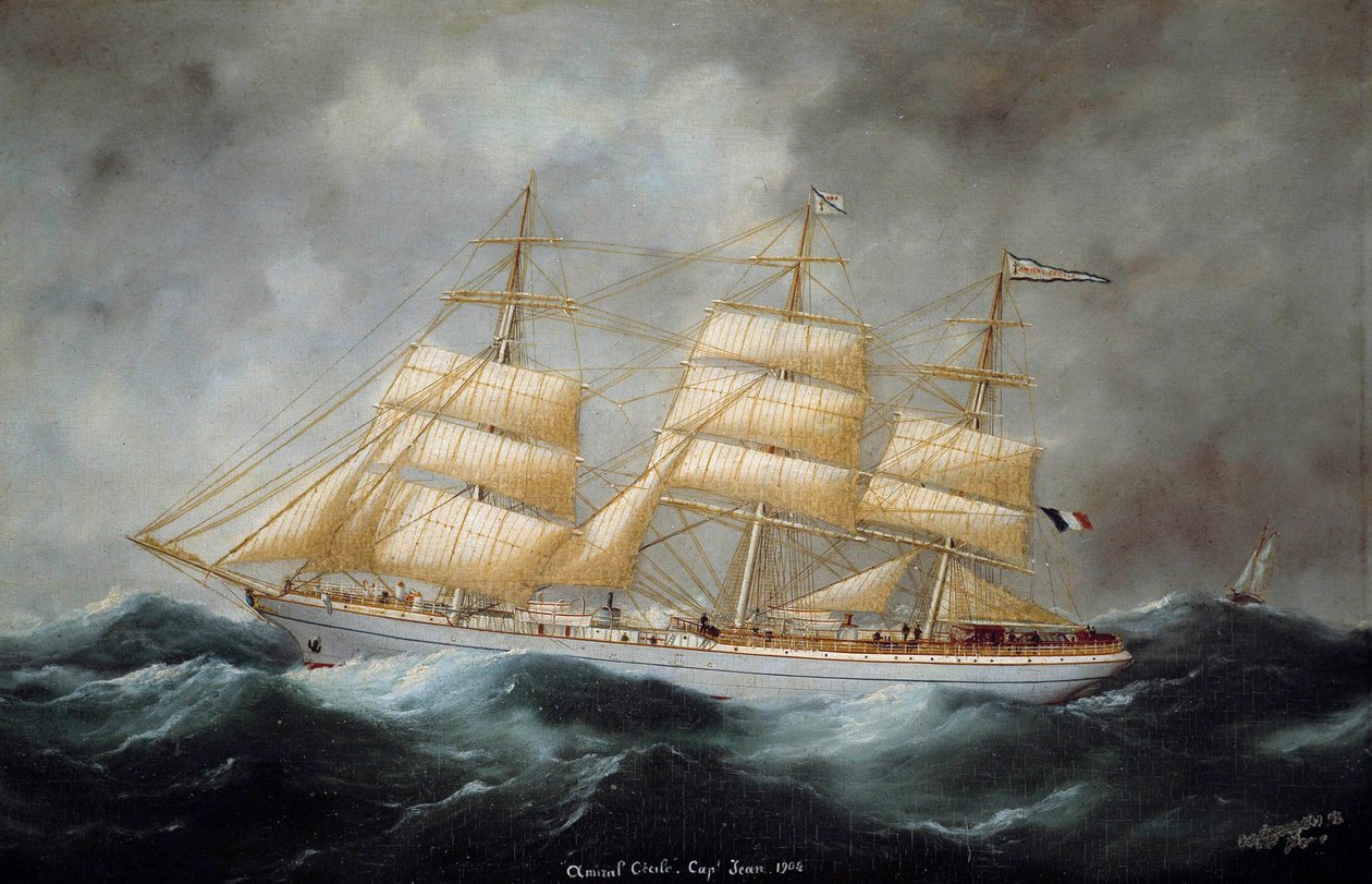 Utsikt over Cap Hornier «Admiral Cecile». Maleri av Edward Adam (1847-1929). 1902. Saint Malo, Bymuseet av Edouard Marie Adam