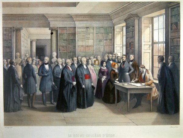 Kong Louis-Philippe signerer besøksboken under sitt besøk på Eton College 10. desember av Edouard Pingret