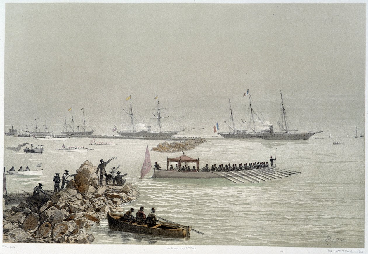 Ankomst av suverene til Suez i "" Innvielse av Suez-kanalen av G. Nicole. 1869 av Edouard Riou