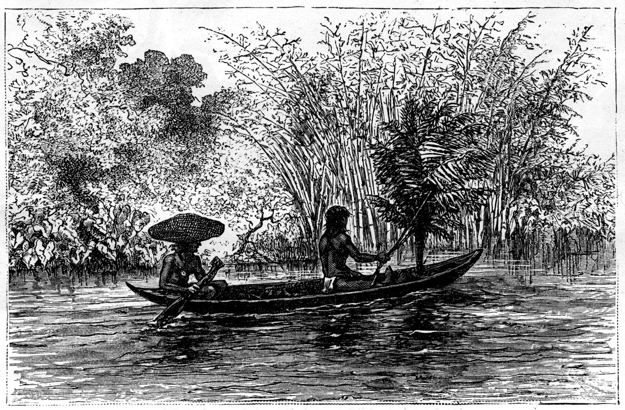 Dugout i Essequibo-elven, Guyana, 1800-tallet av Edouard Riou