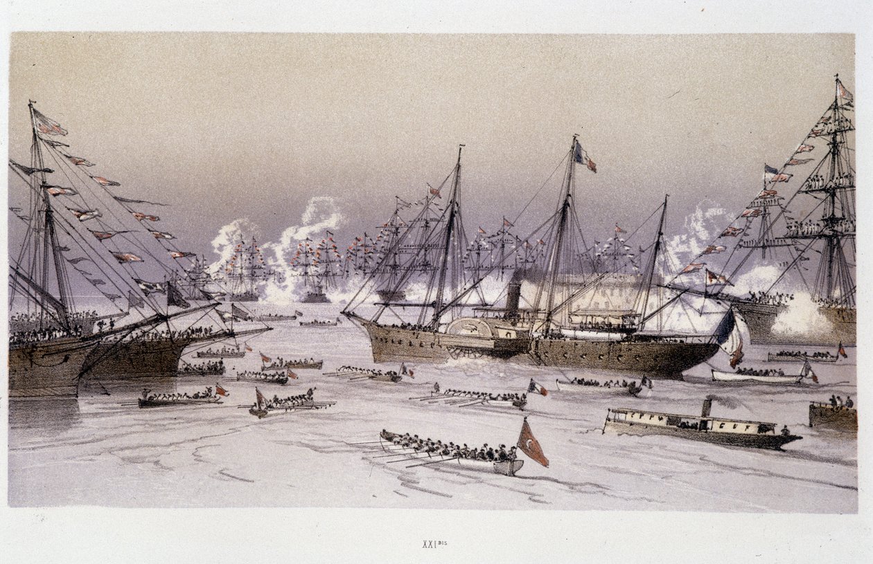 Ørnens inngang til Port Said for innvielsen av Suez-kanalen - i "Through the Isthmus of Suez"" av Riou, Marius Fontaine av Edouard Riou