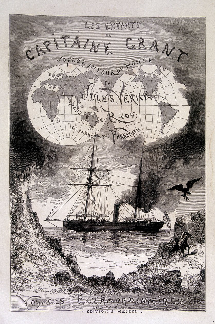 Frontispice "The Children of Captain Grant" av Jules Verne av Edouard Riou