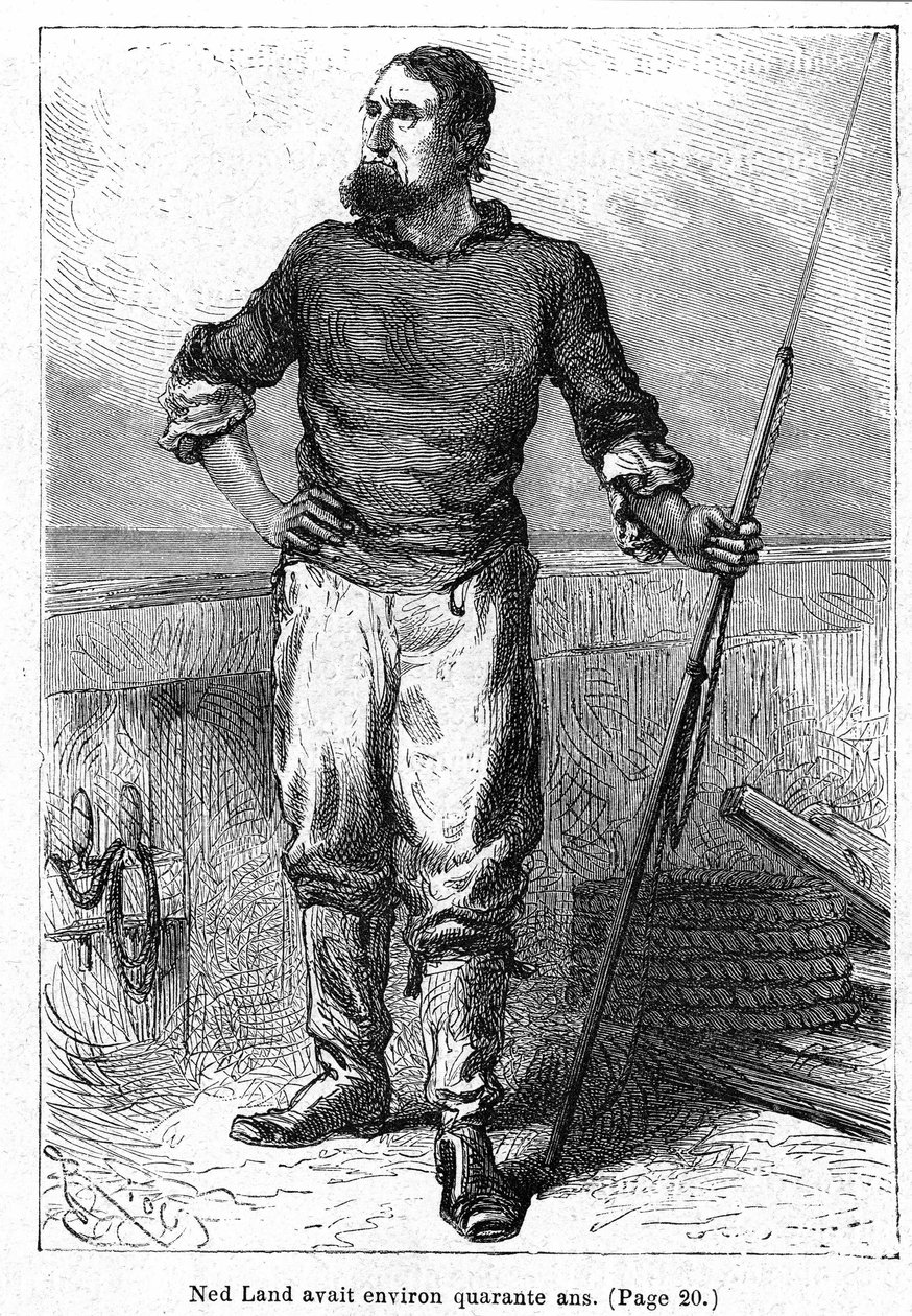 Illustrasjon for '20 000 ligaer under havet' skrevet av Jules Verne av Edouard Riou