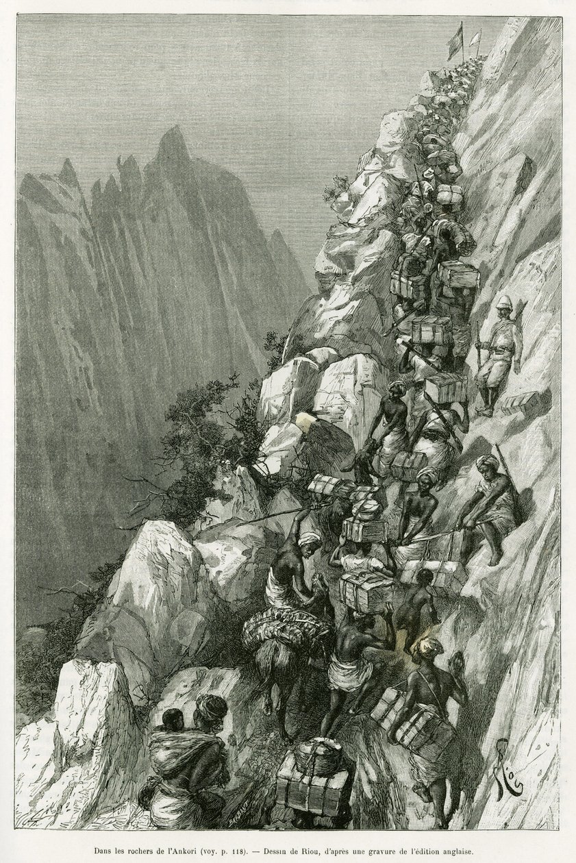I klippene i Ankori. Gravering av Riou, for å illustrere historien Dans les tenebres de l
