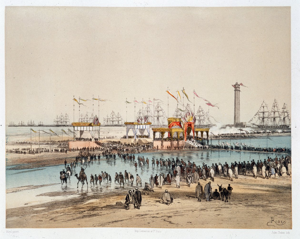 Innvielse av Suez-kanalen i Port-Said (Port sa) - i "Through the Isthmus of Suez"" av Riou, Marius Fontaine av Edouard Riou