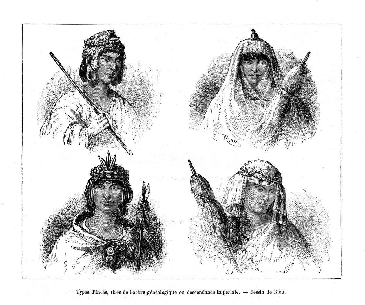 Inkatyper, Peru, 1800-tallet av Edouard Riou
