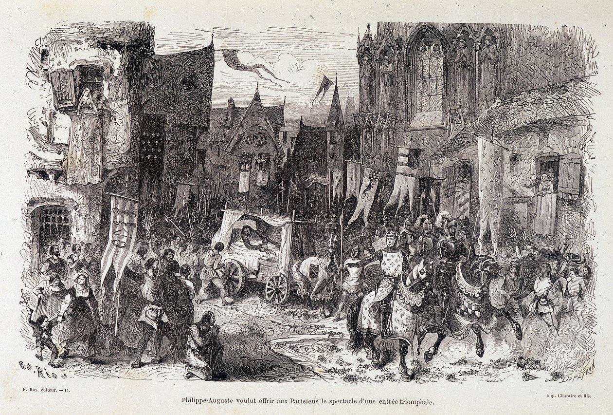 Philippe Auguste (Philippe-Auguste) ønsket å tilby pariserne forestillingen om en triumferende start. sd. 1100-tallet av Edouard Riou
