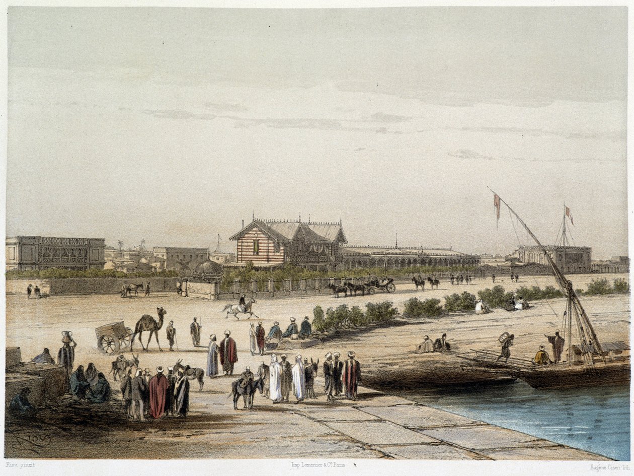 Scene og utsikt over kanalen i "" Innvielse av Suez-kanalen av G. Nicole. 1869 av Edouard Riou