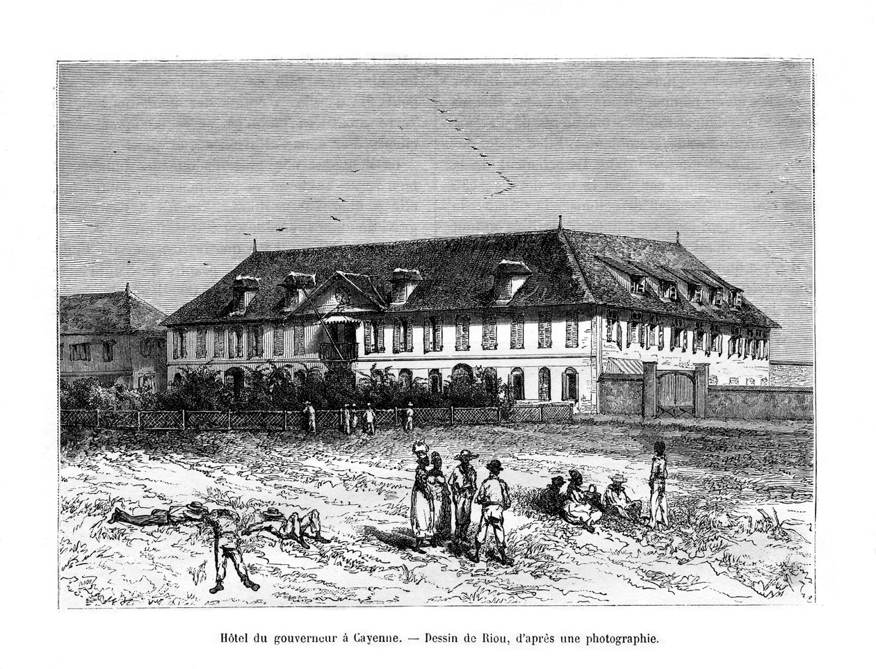 Guvernørens hus, Cayenne, Fransk Guyana, Sør-Amerika, 1800-tallet av Edouard Riou
