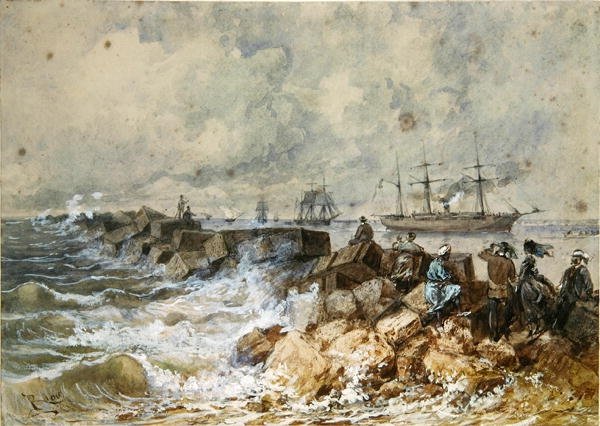 Suezkanalen, fra et suveniralbum til minne om reisen til keiserinne Eugenie (1827-1920) ved innvielsen i 1869 (wc på papir) av Edouard Riou