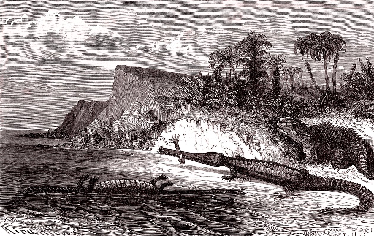 Teleosaurus og Hyleosaurus av Edouard Riou