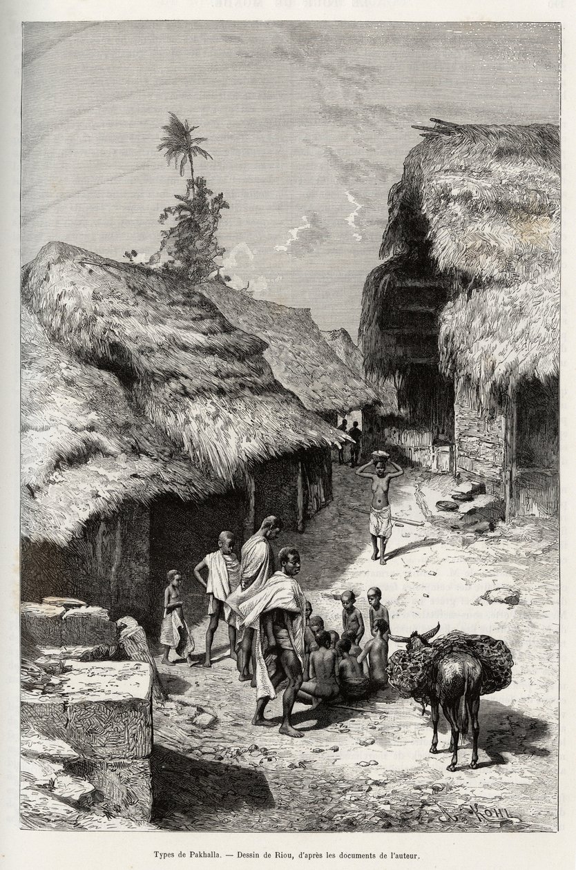 Typer Pakhala (Elfenbenskysten). Gravering av Riou, for å illustrere historien "" Fra Niger til Guineebukta"" av kaptein Louis Gustave Binger (1856-1936), i 1887-1889, i Le tour du monde, nouveau journal des voyages, under ledelse av Edouard Cha av Edouard Riou