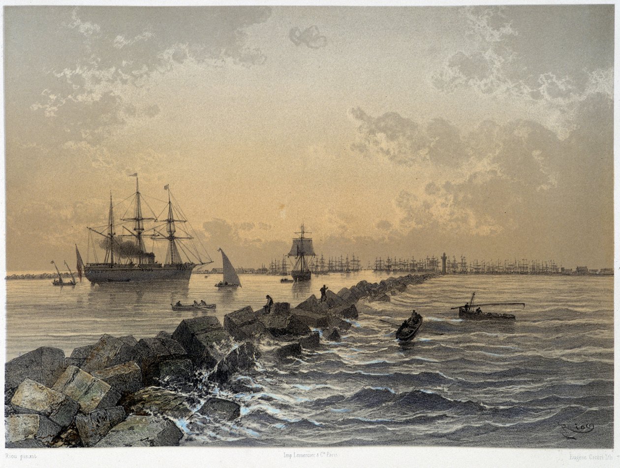 Utsikt over kanalen i "" Innvielse av Canal de suez av G. Nicole. 1869 av Edouard Riou
