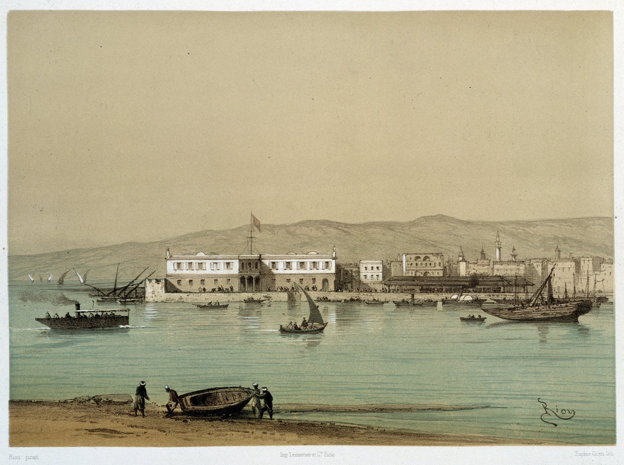 Utsikt over kanalen i "" Innvielse av Canal de suez av G. Nicole. 1869 av Edouard Riou