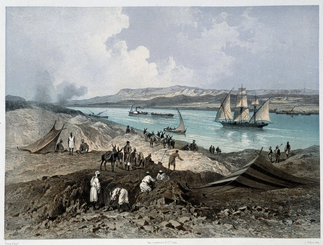 Utsikt over kanalen i "" Innvielse av Suez-kanalen av G. Nicole. 1869 av Edouard Riou