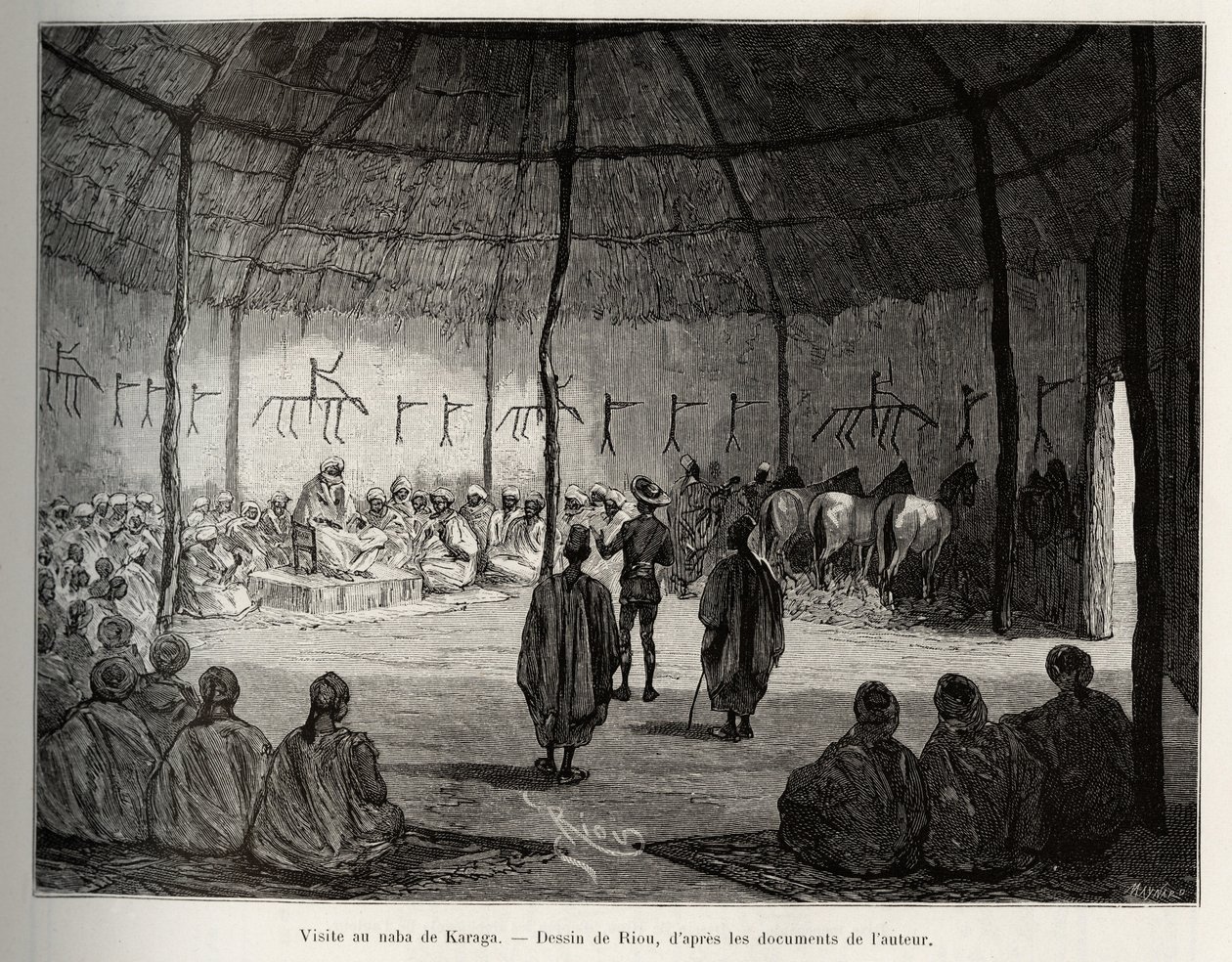 Besøk til Naba i Karaga (Ghana). Gravering av Riou, for å illustrere historien "" Fra Niger til Guineebukta"" av kaptein Louis Gustave Binger (1856-1936), i 1887-1889, i Le tour du monde, nouveau journal des voyages, under ledelse av Edouar av Edouard Riou