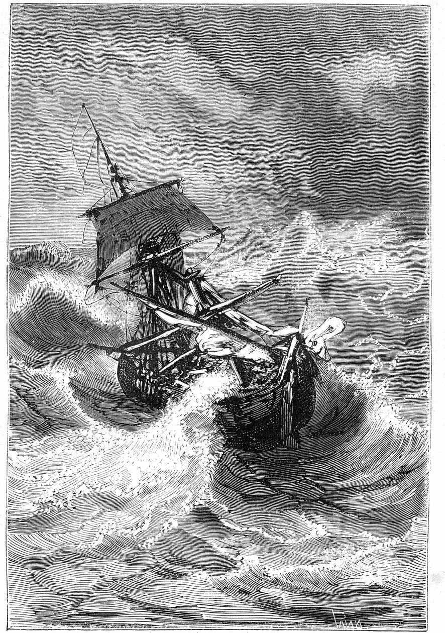 vignett av Jules Vernes bok "The Children of Captain Grant, Journey Around the World", 1867 av Edouard Riou
