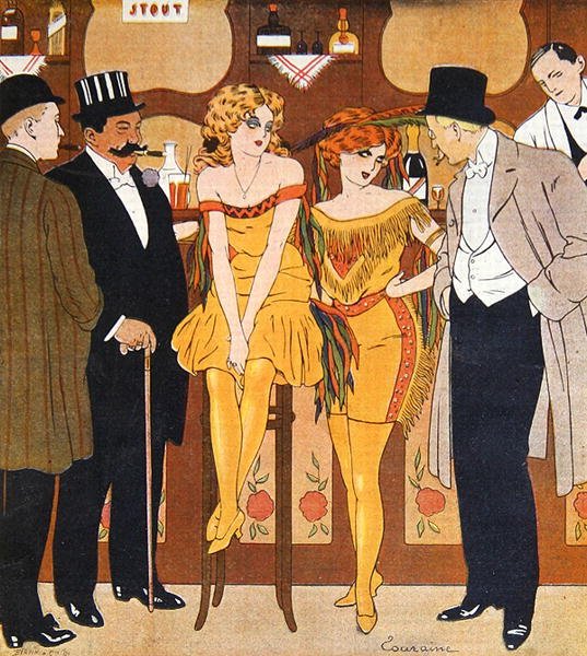 Karikatur av prostituerte med sine klienter, fra 