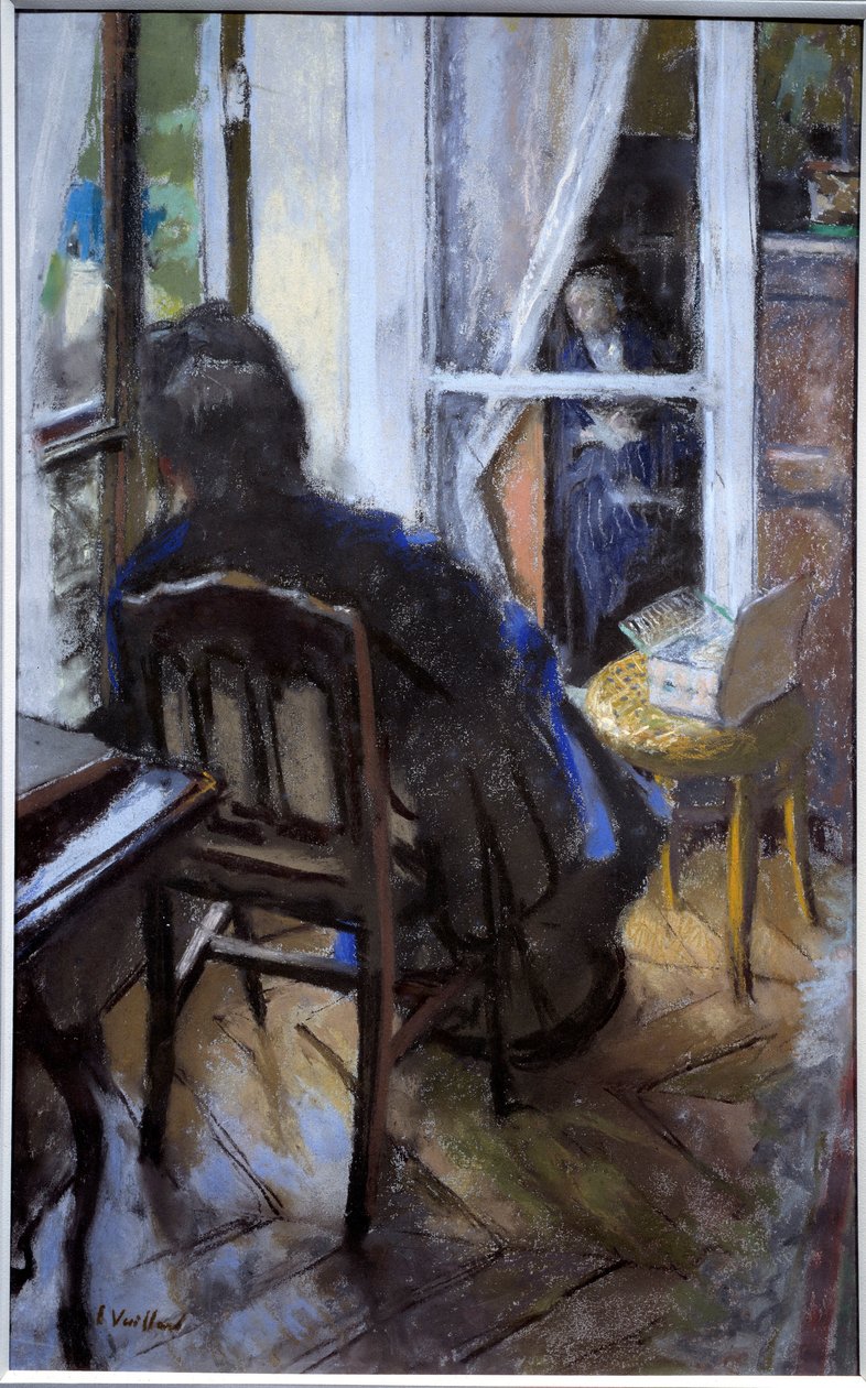 Ved vinduet Kvinne leser en bok og ser ut av vinduet 1900-tallet (olje på lerret) av Edouard Vuillard