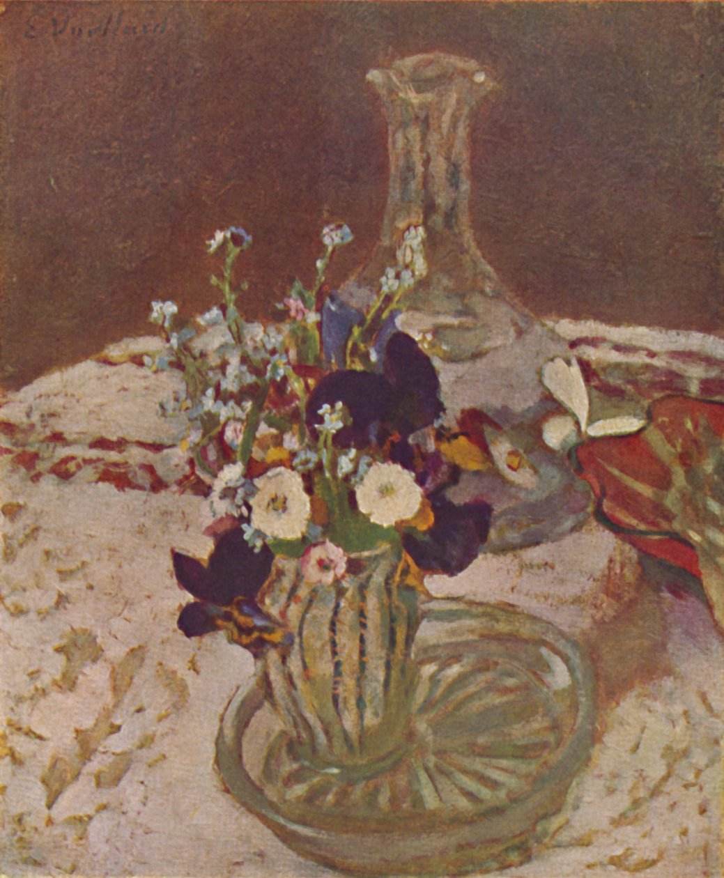 Bukett med stemorsblomster, forglemmigei og tusenfryd ca. 1900, c1900, 1946 av Edouard Vuillard