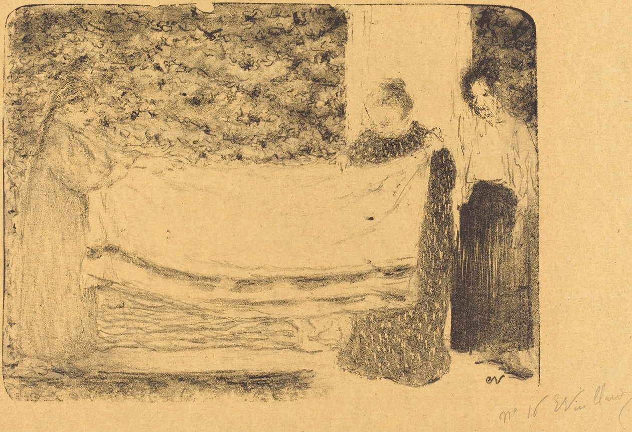 Folding av sengetøyet av Edouard Vuillard