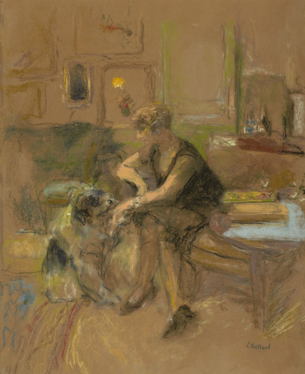 Gabrielle Jonas leker med en hund, 1927 av Edouard Vuillard
