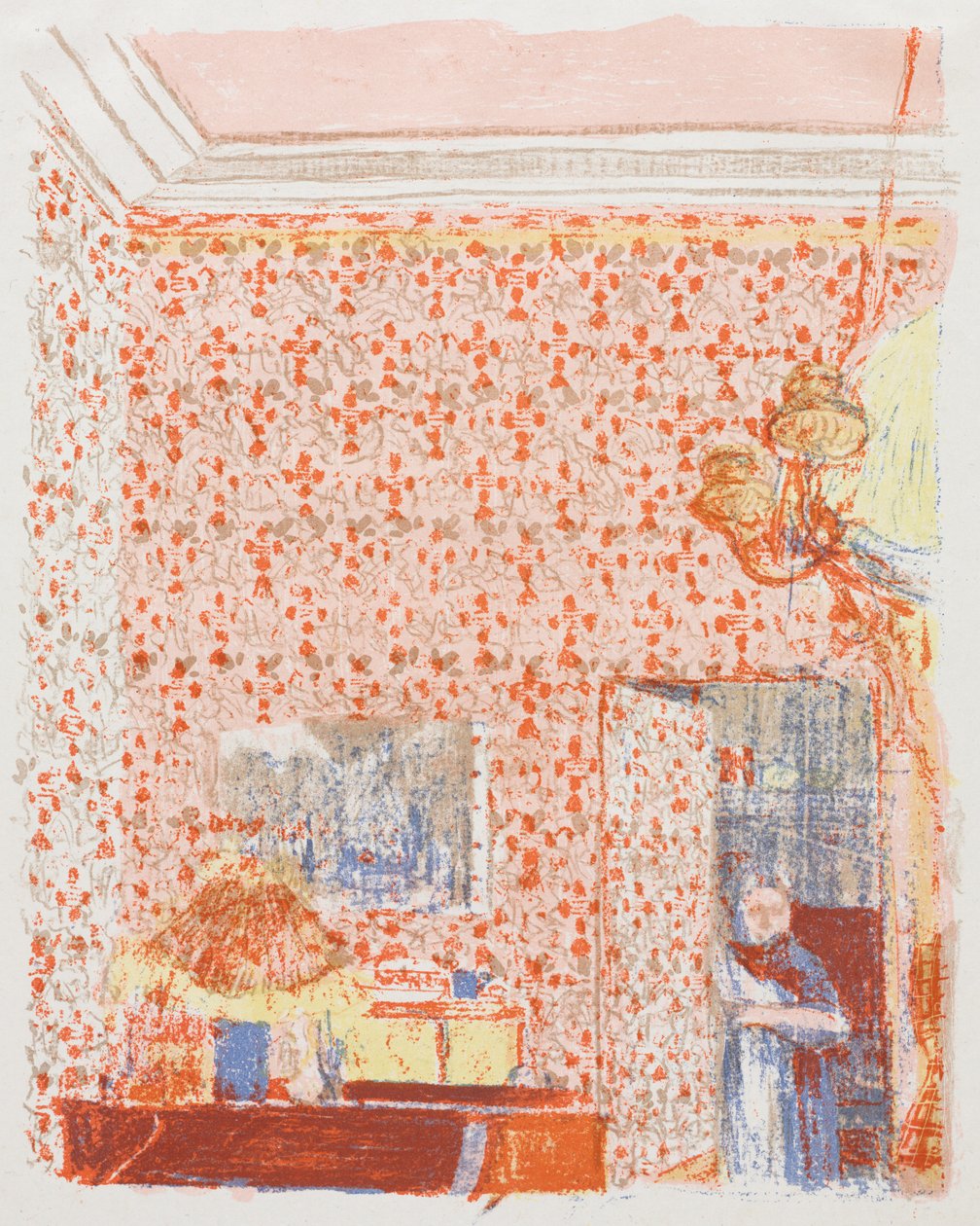 Interiør med rosa tapet I av Edouard Vuillard