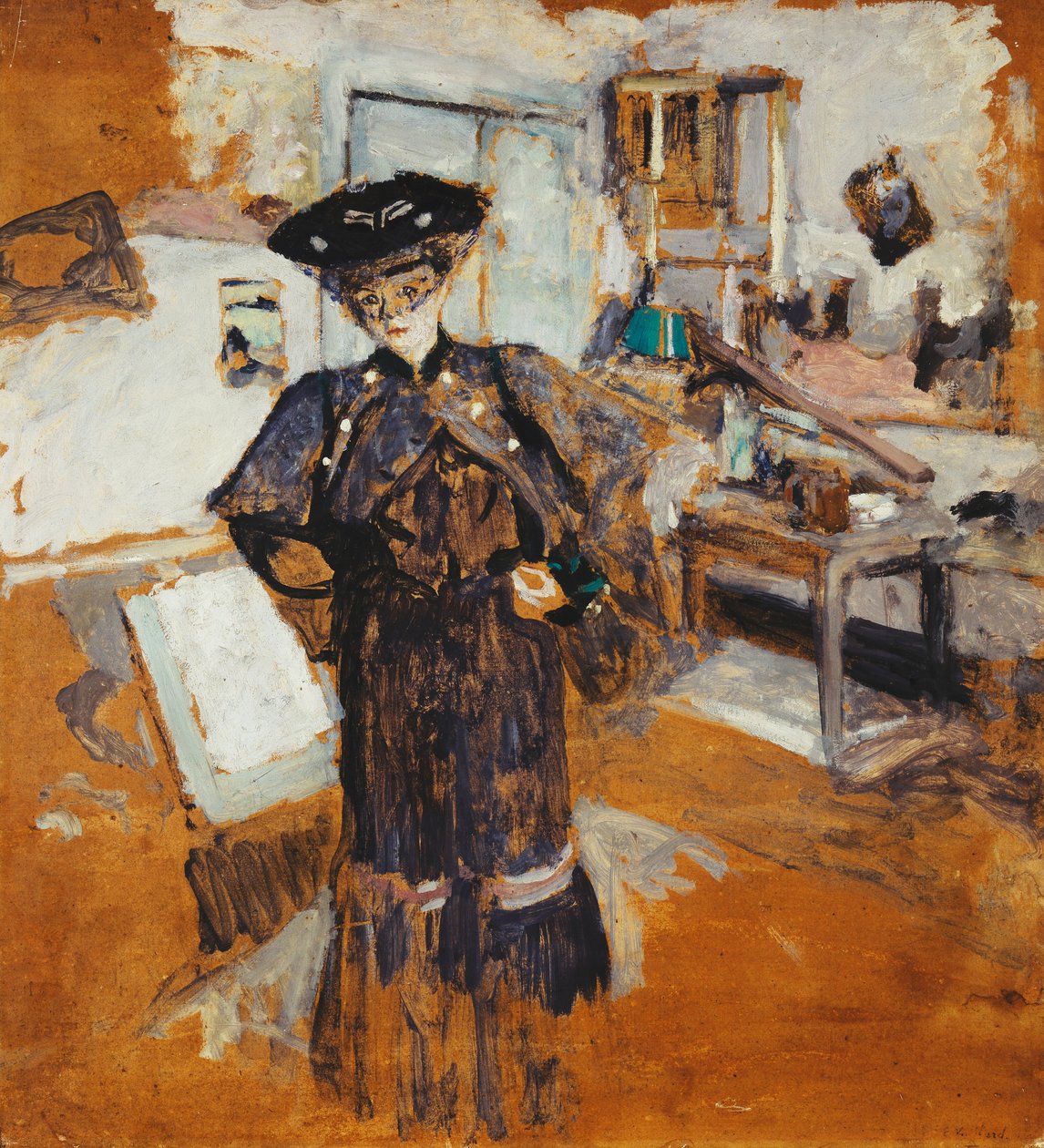 Dame i et slør, med hendene på hoftene; Dame med slør, hender på hoftene, ca. 1902-03 av Edouard Vuillard