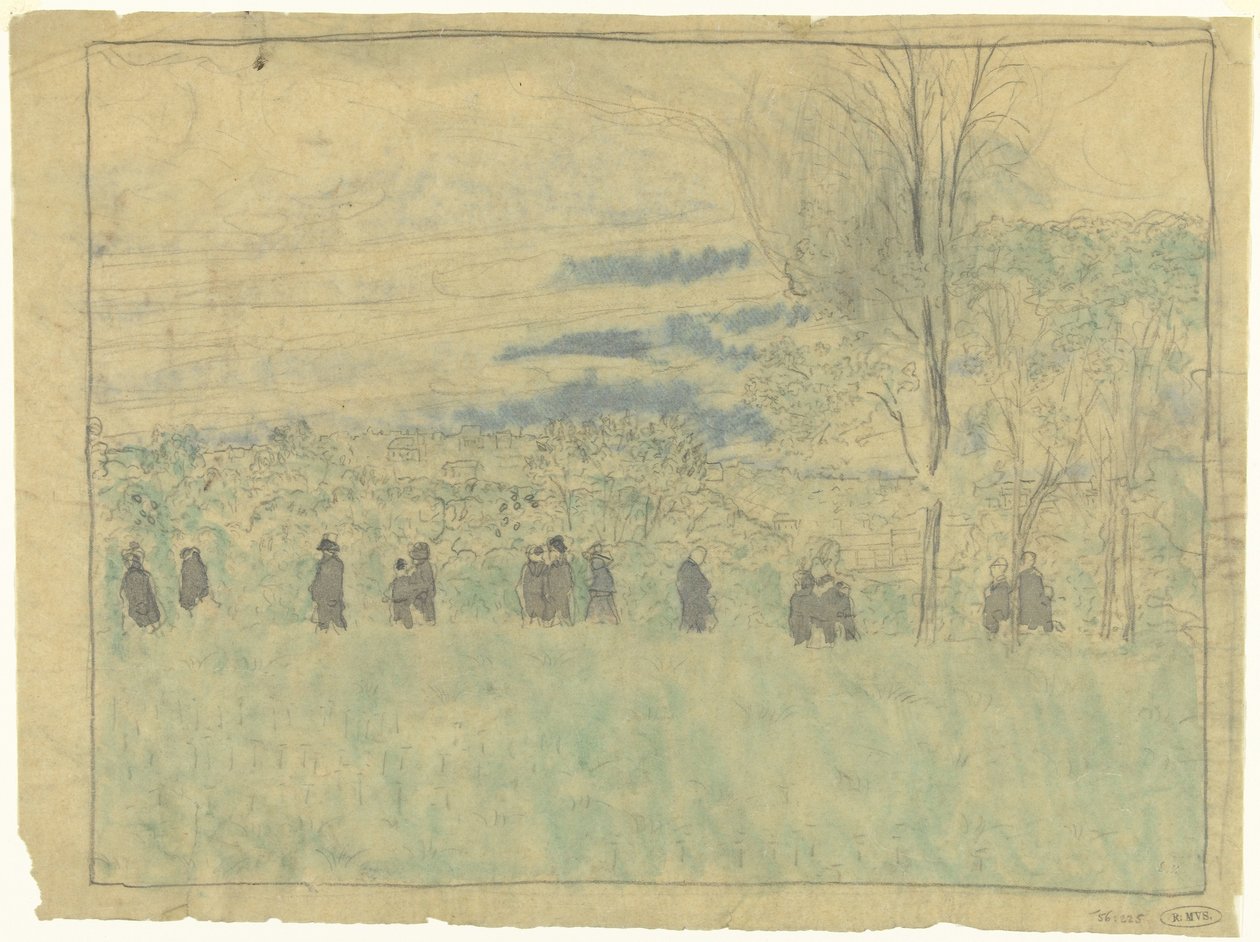 Landskap med turgåere: begravelsesfølge (?) av Edouard Vuillard