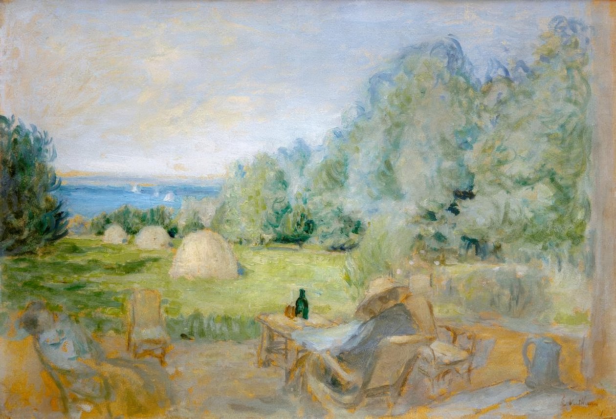 Høystakker ved Jardin des Étincelles i Criqueboeuf av Edouard Vuillard