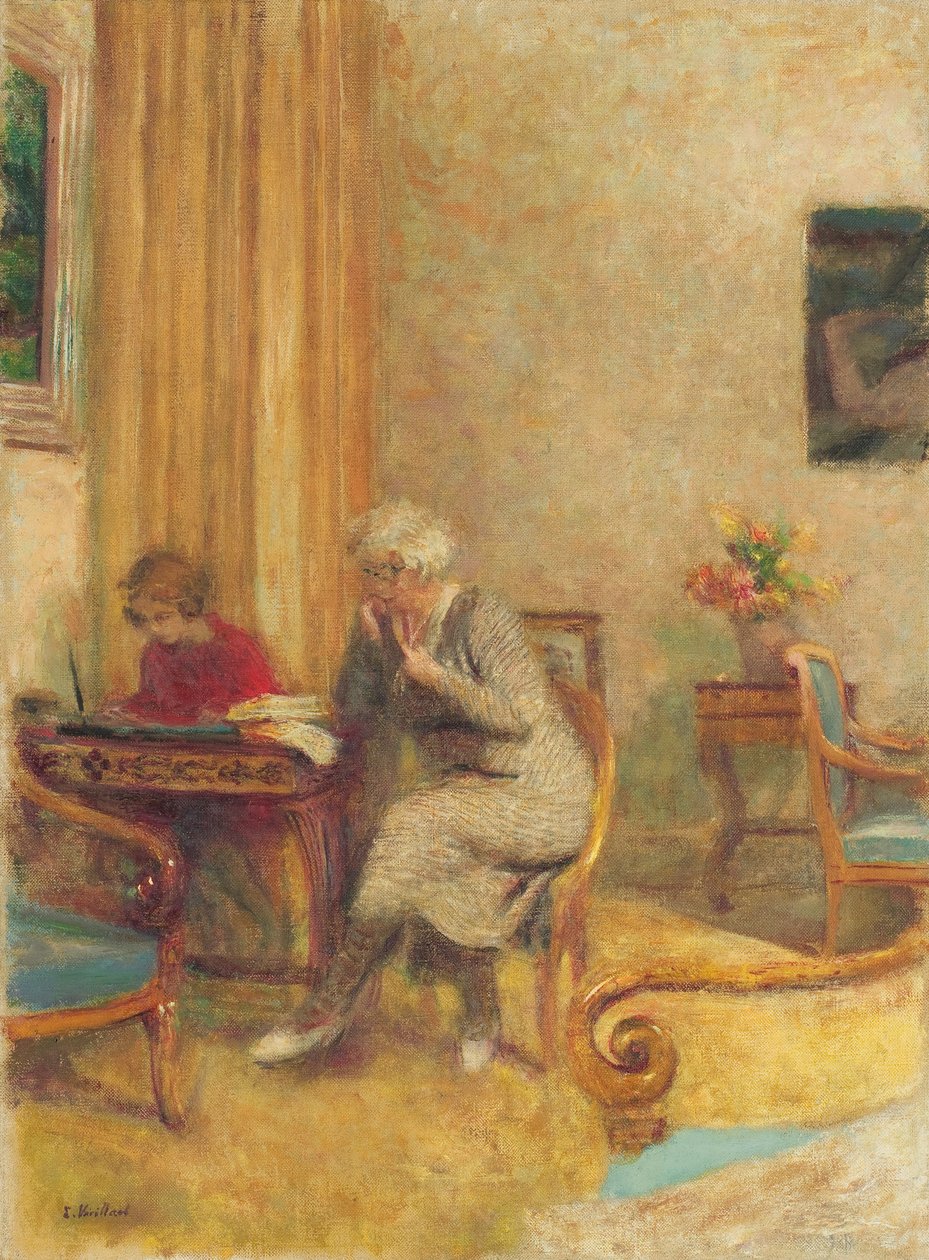 Madam Hessel og Lulu i Small Lounge of the Clayes; Madame Hessel og Lulu i den lille salongen i Les Clayes, ca. 1934-1935 av Edouard Vuillard