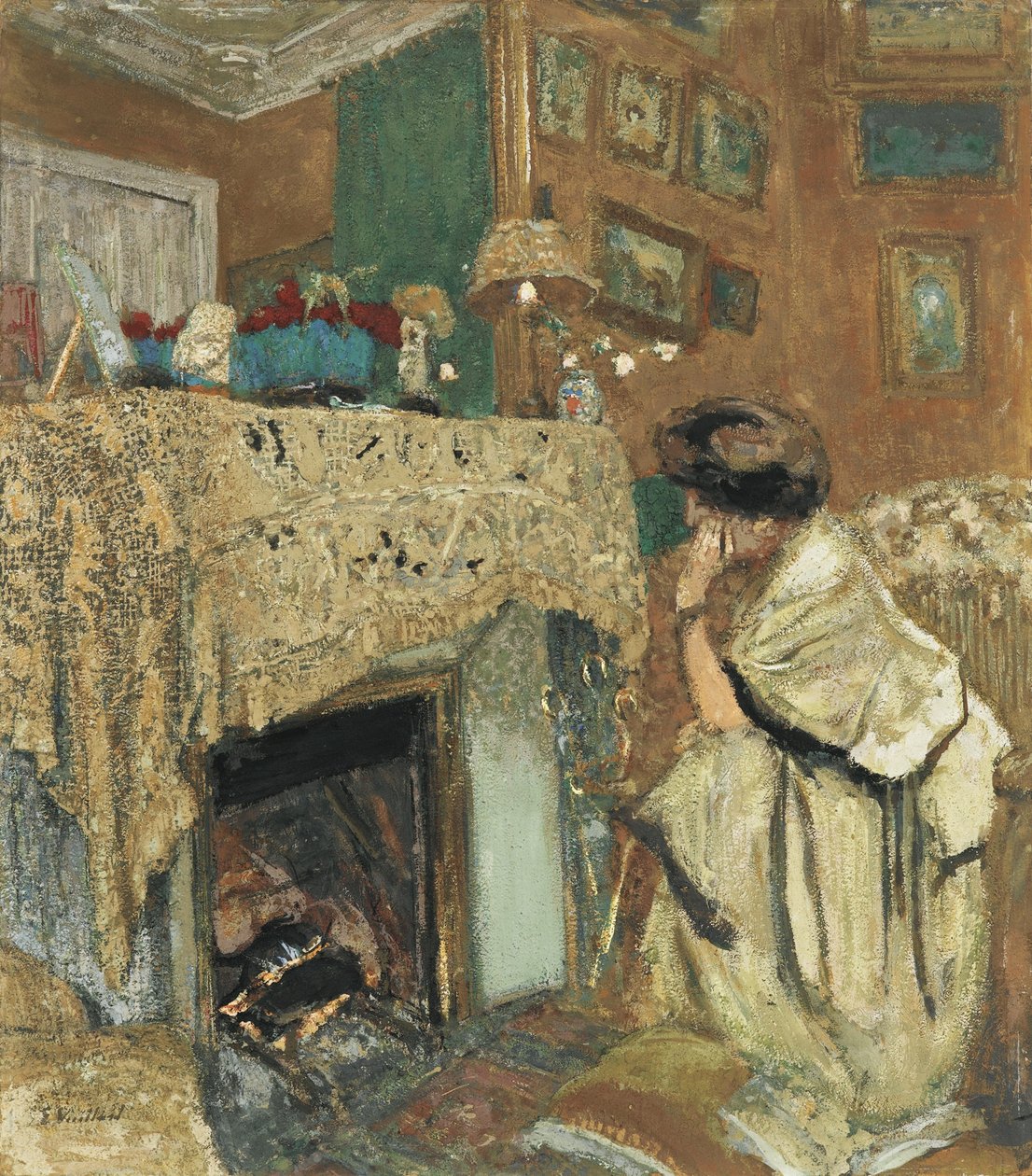 Madame Hessel ved peisen, 1917-1918 av Edouard Vuillard