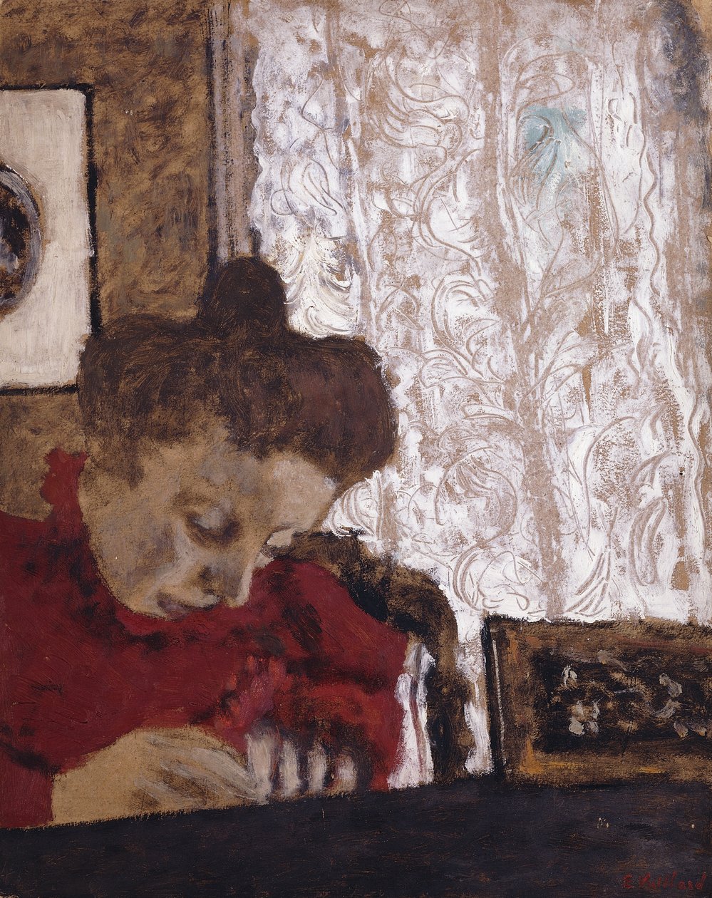 Marie Vuillard skriver; Marie Vuillard skriver, ca. 1895 av Edouard Vuillard