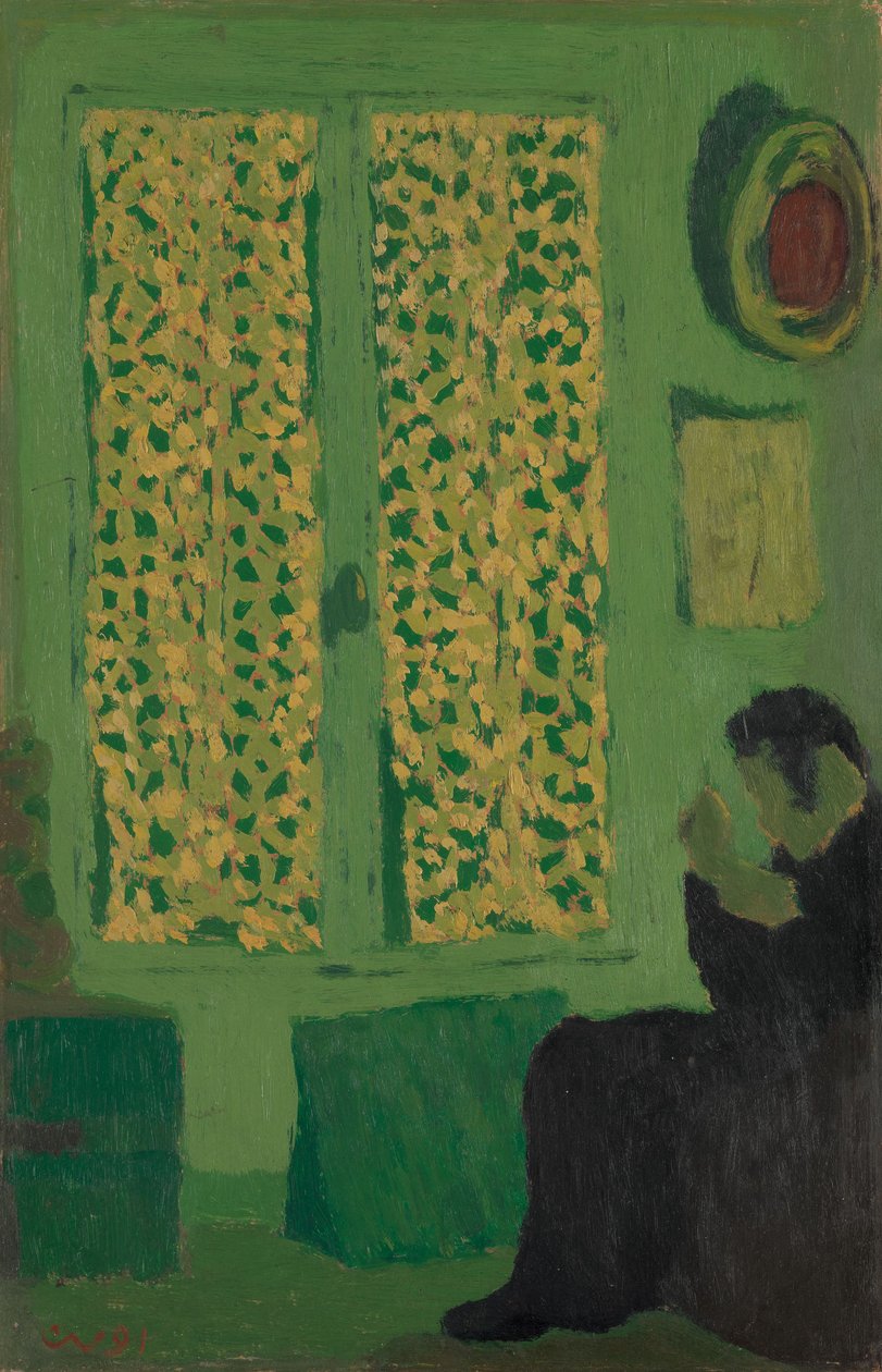 Det grønne interiøret, 1891 (olje på papp, montert på vugget tre) av Edouard Vuillard
