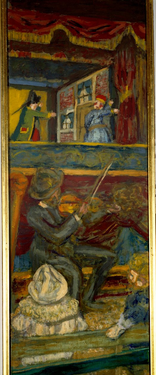 The Guignol Theatre En fiolinist og et dukketeater (detaljer) 20. århundre (olje på lerret) av Edouard Vuillard