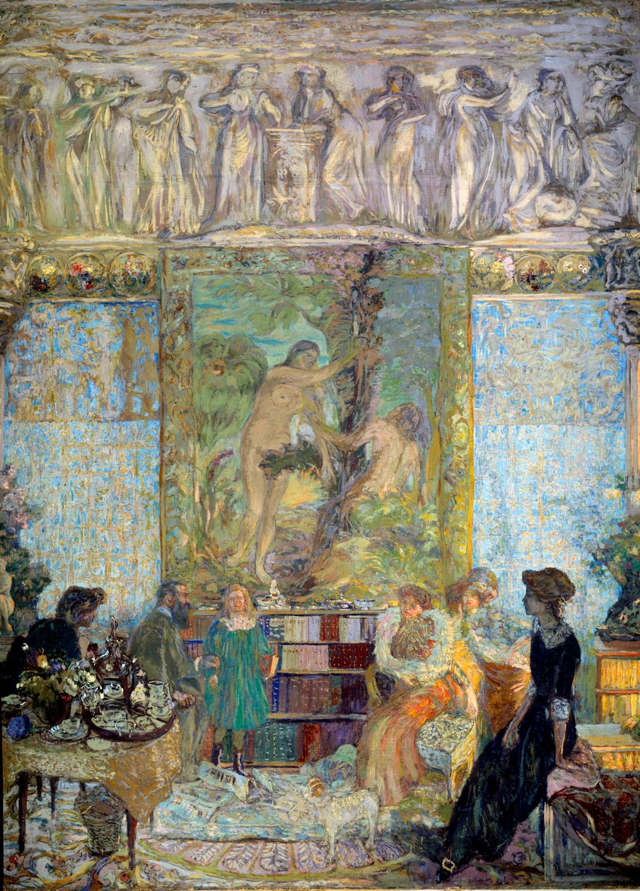 Biblioteket i forgrunnen, Marguerite Caetani, prinsesse av Bassiano av Edouard Vuillard