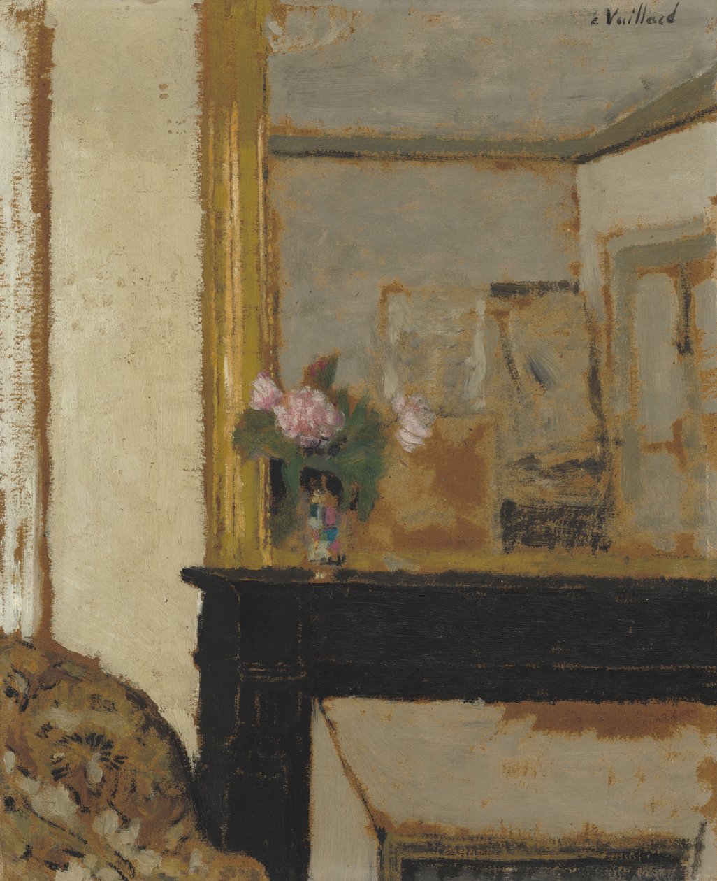 Vase med blomster på en kappe, ca. 1900 (olje på papp) av Edouard Vuillard
