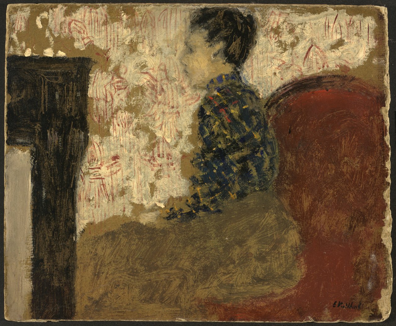 Kvinne sitter ved peisen av Edouard Vuillard